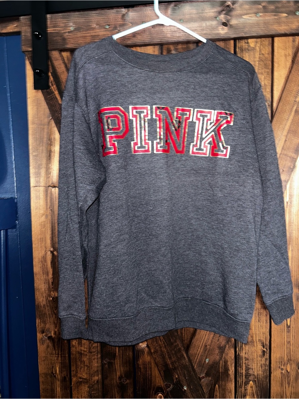 Victoria's Secret PINK Charcoal Gray Crewneck Sweatshirt with Red Lettering